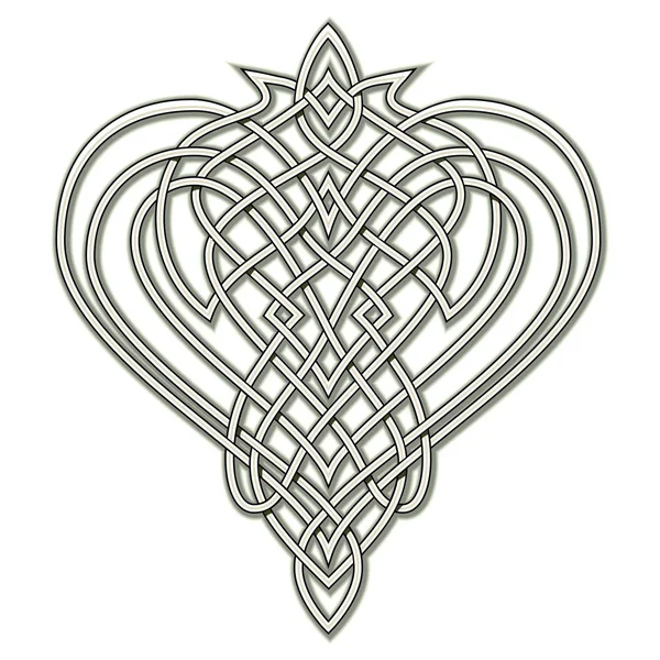 織りノットパターン ハートシンボル ロゴを織り交ぜたケルトの人気オーナメントのファンタジードローイング 現代のプリント Tシャツ メーンディ タトゥー 装飾のための印刷可能なテンプレート 手描き — ストックベクタ