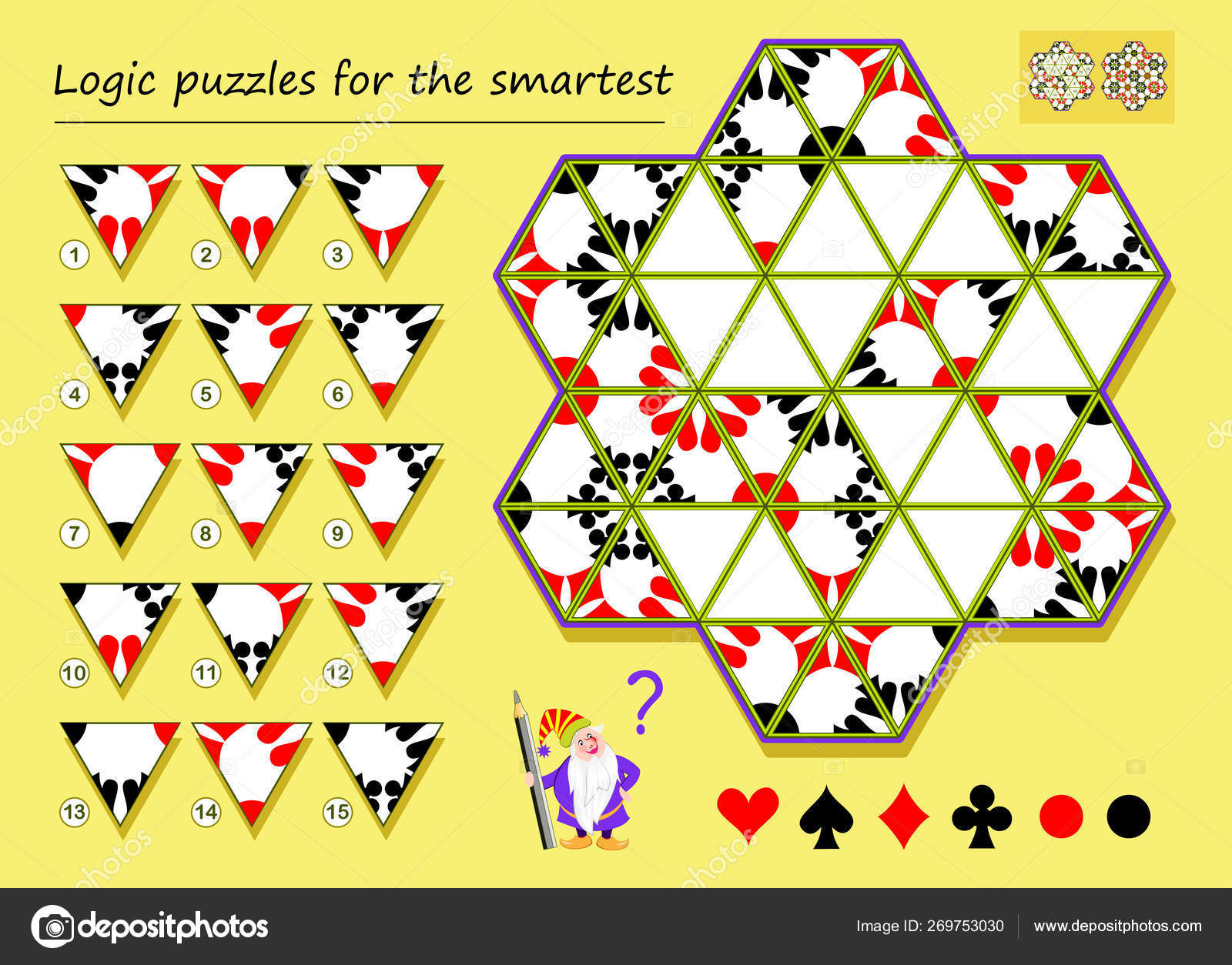 logic puzzle game smartest need find correct places remaining triangles stock vector image by c nataljacernecka 269753030
