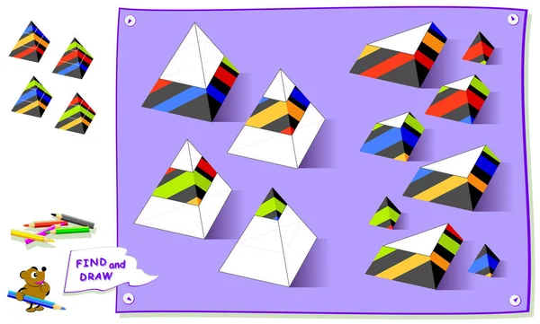 Logik Puzzle Für Kinder Müssen Fehlende Teile Der Pyramiden Finden — Stockvektor