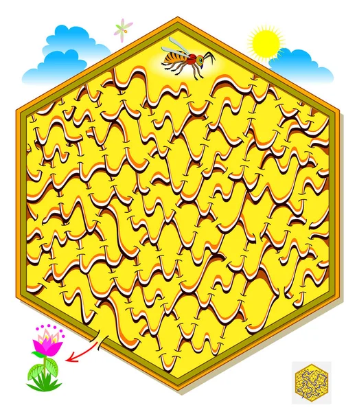 Lógica Juego Puzzle Con Laberinto Para Niños Adultos Ayuda Abeja — Archivo Imágenes Vectoriales