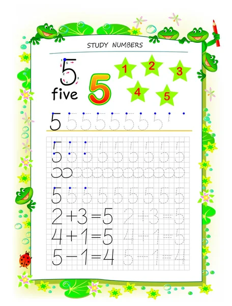 Educational Page Square Paper Kids Number Printable Worksheet Children Textbook — Stock Vector