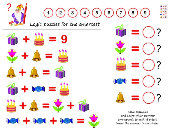 Matematiksel Mantık Bulmaca Oyunu Örnekleri Çözün Nesnenin Her Birine Karşılık — Stok Vektör