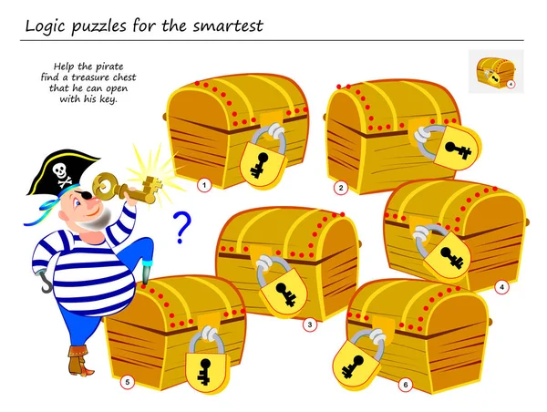 Jeu Puzzle Logique Pour Intelligent Aidez Pirate Trouver Coffre Trésor — Image vectorielle