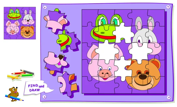 Lógica Juego Puzzle Para Niños Necesidad Encontrar Lugar Para Cada — Vector de stock