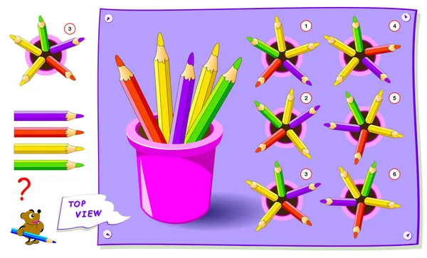 Logik Puzzle Für Kinder Müssen Korrekte Ansicht Der Bleistifte Finden — Stockvektor