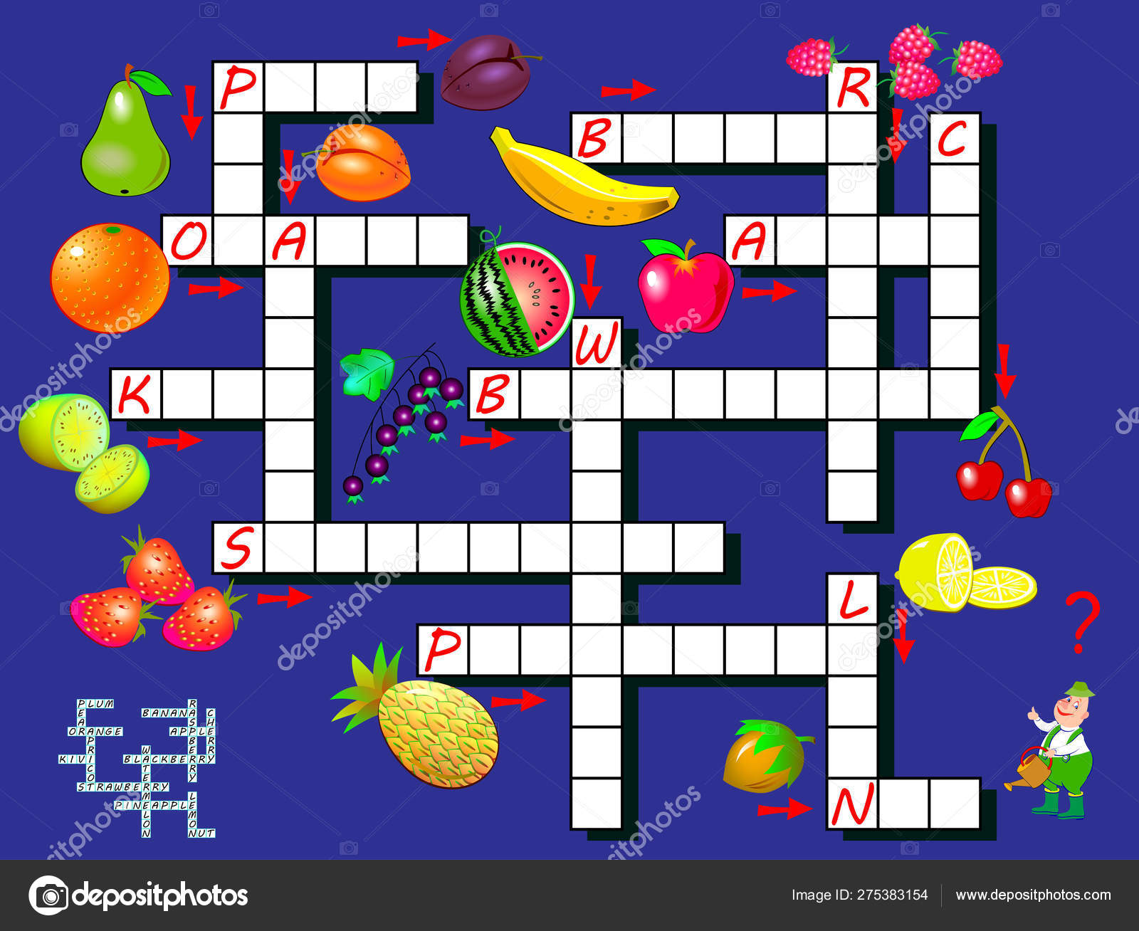 jogo de palavras cruzadas com frutas. página educacional para crianças - palavras em inglês 4569765 Vetor no Vecteezy