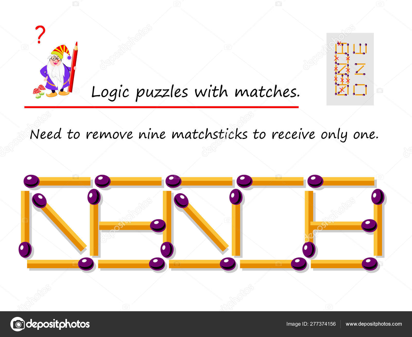 Jogo Quebra Cabeça Lógico Com Jogos Necessidade Remover Nove Fósforos  imagem vetorial de Nataljacernecka© 277374156
