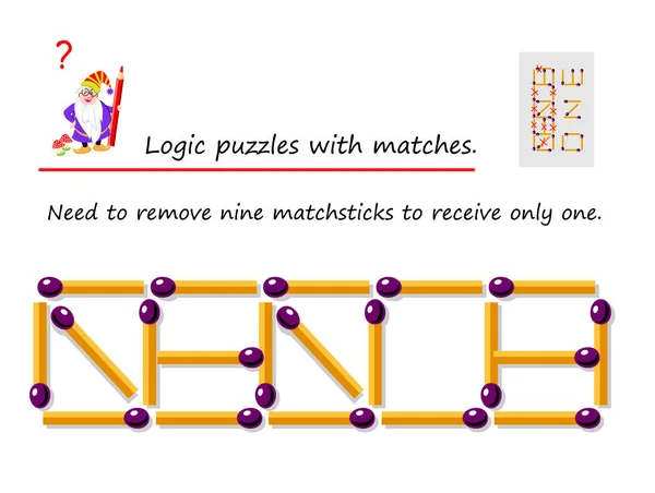 Logical Puzzle Game Matches Need Remove Nine Matchsticks Receive Only — Stock Vector