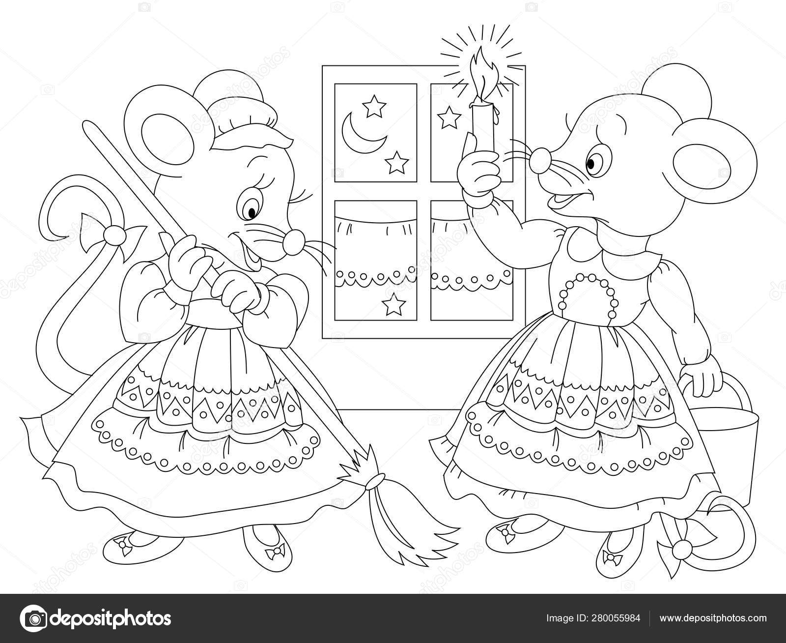 Download Black White Page Baby Coloring Book Drawing Two Cute Mice Stock Vector Image By C Nataljacernecka 280055984