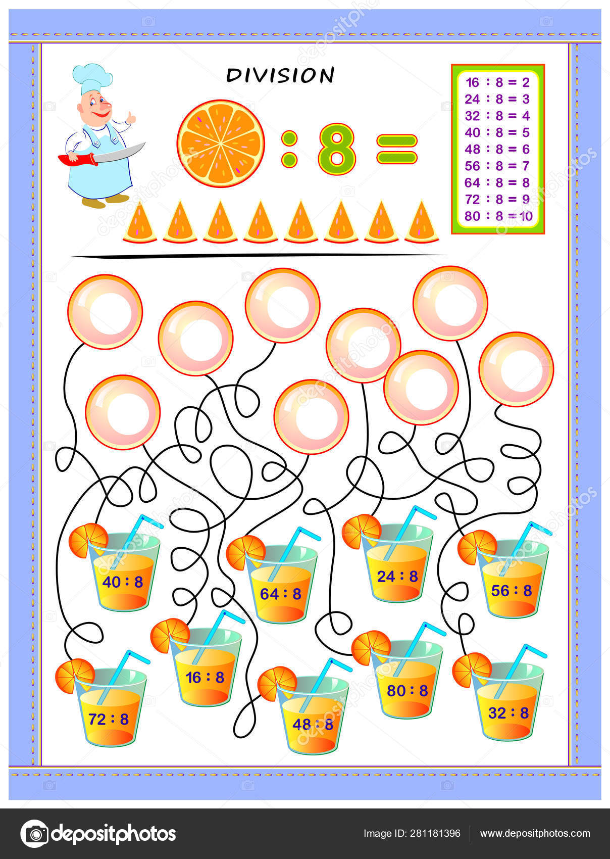 Exercises Kids Division Table Number Solve Examples Write Answers Bubbles Stock Vector Image By ©Nataljacernecka #281181396