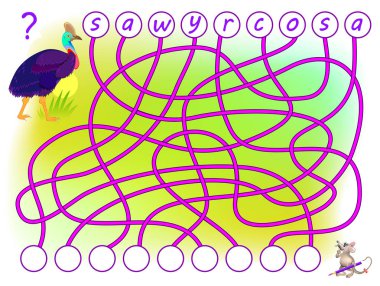 Labirent ile Ingilizce okumak için mantık puzzle oyunu. Mektuplar için doğru yerleri bulun, ilgili çevrelerde yazın ve kelimeyi okuyun. Çocuklar için yazdırılabilir çalışma kitabı. Okula geri dön.