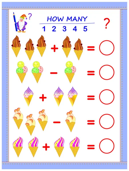 Adição com sorvetes bonitos dos desenhos animados. jogo de matemática