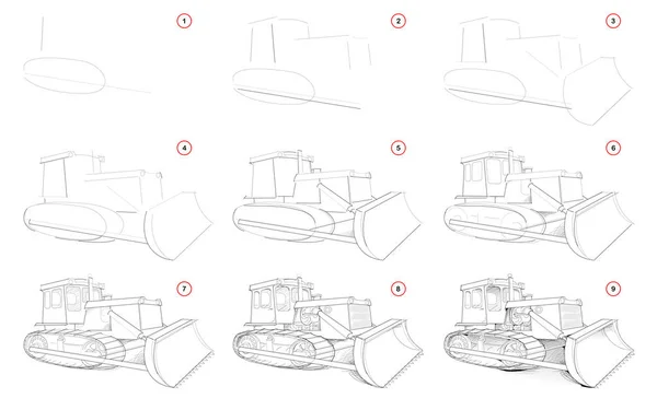 Creación Paso Paso Dibujo Lápiz Página Muestra Cómo Aprender Dibujar — Vector de stock