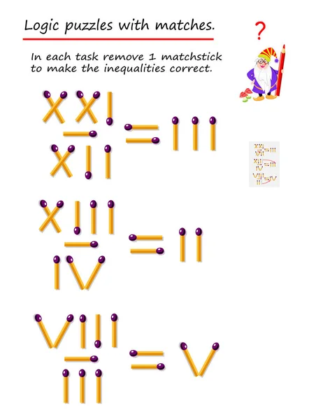 Logic Puzzle Game with Matches. Need To Move only 1 Matchstick To Make  Equation Correct. Solve Mathematical Example Stock Vector - Illustration of  exercise, logical: 161808143