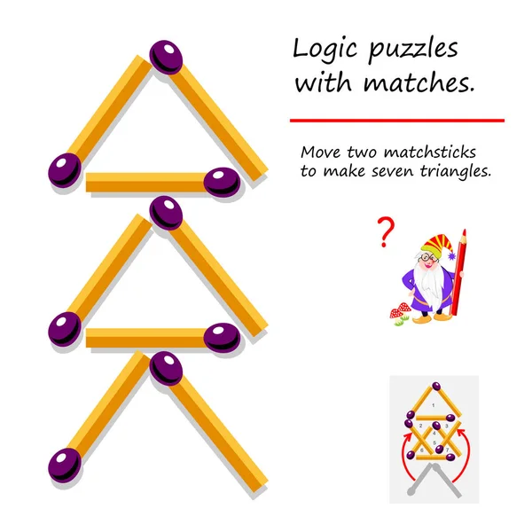 Logikai Puzzle Játék Mérkőzésekkel Kell Mozgatni Két Matchsticks Hogy Hét — Stock Vector