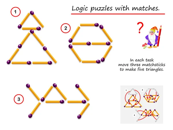 Logisch Puzzel Spel Met Matches Elke Taak Moeten Drie Lucifers — Stockvector