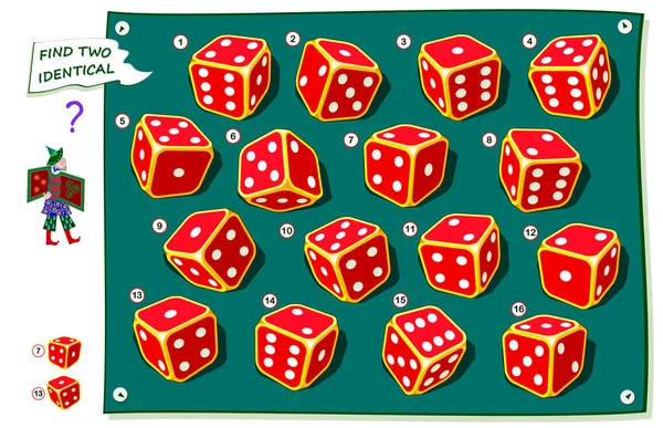 Jogo Quebra Cabeça Lógico Para Crianças Adultos Encontre Dois Dados — Vetor de Stock