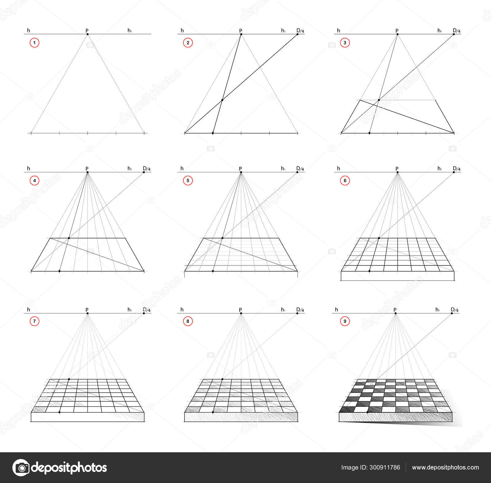 Desenhando um tabuleiro de xadrez usando uma perspectiva com 2