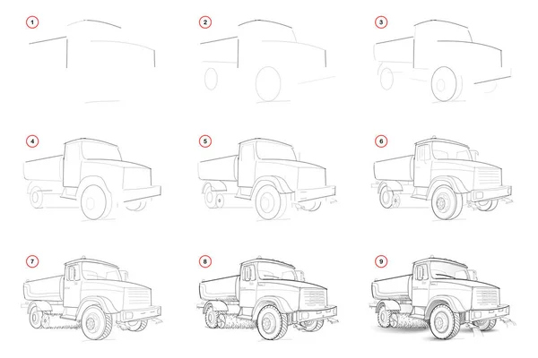 Comment Dessiner Croquis Par Étapes Machine Arrosage Nettoyage Route Création — Image vectorielle