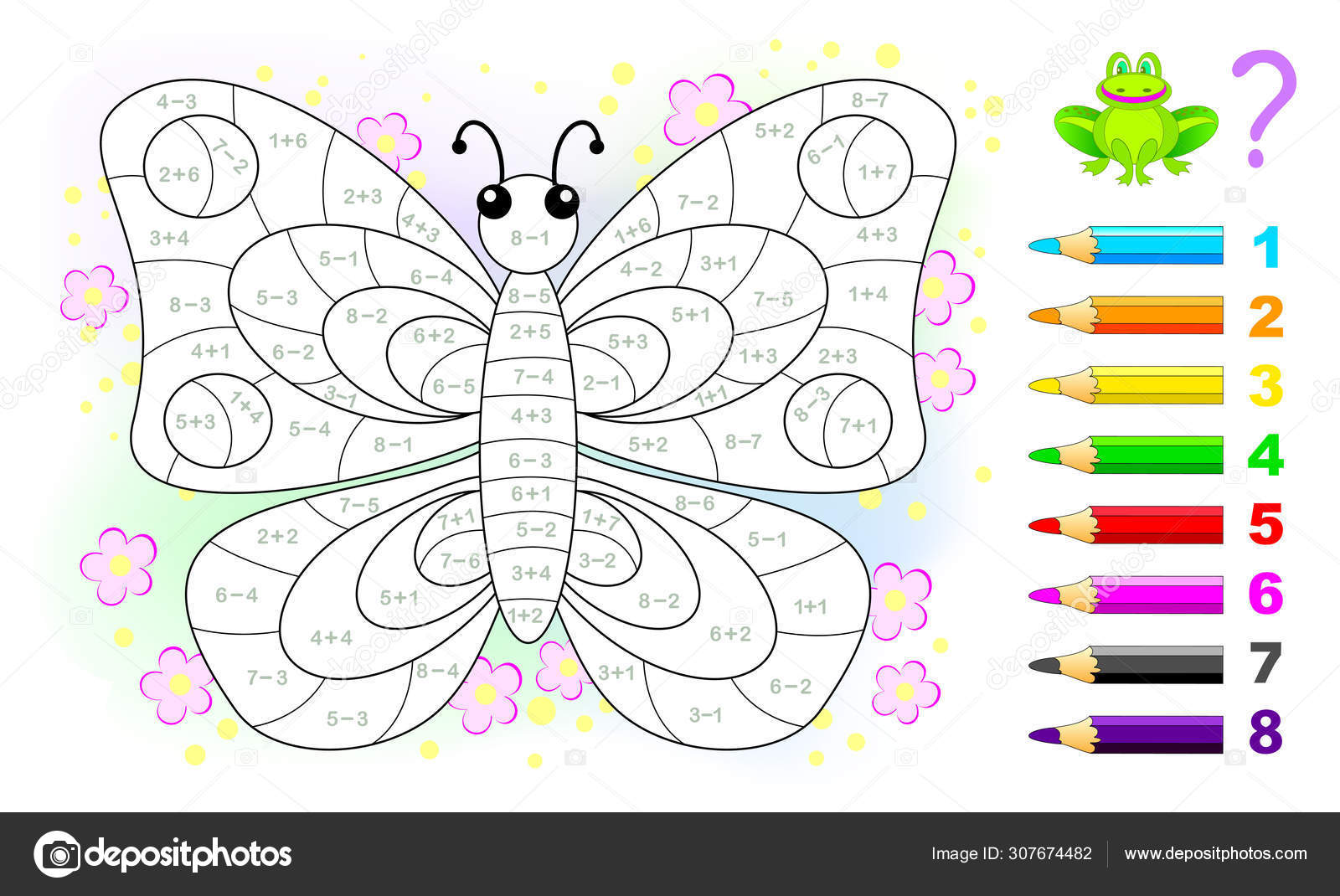 Colorir por números. jogo de puzzle para a educação infantil. números e  cores para desenhar e aprender matemática. flores de vetor