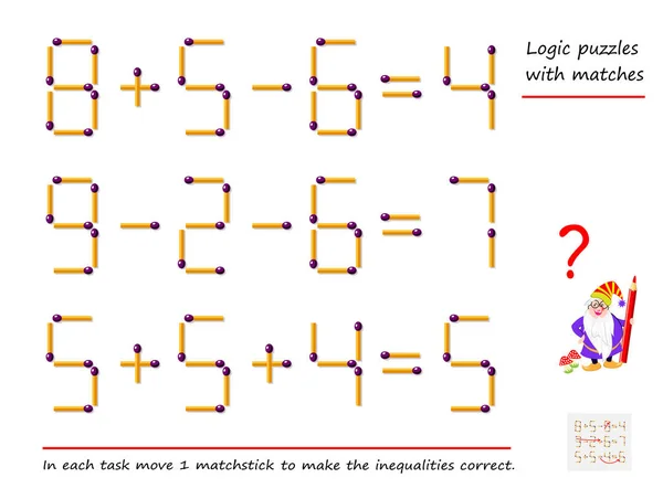 Jeu Puzzle Logique Avec Des Allumettes Dans Chaque Tâche Déplacez — Image vectorielle