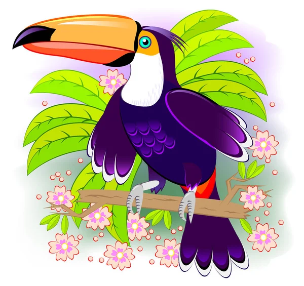 Toucan Egzotikus Madár Trópusi Esőerdők Fantasy Illusztráció Gyerekek Fedezet Gyerekeknek — Stock Vector