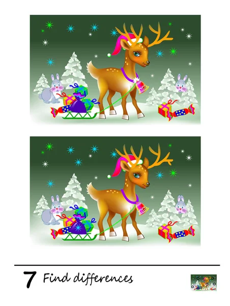 Find Differences Logic Puzzle Game Children Adults Printable Page Kids — Stockvector