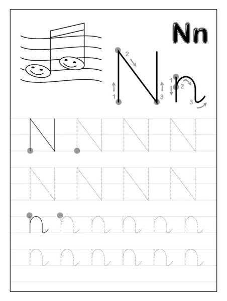 Tracing Alphabet Letter Black White Educational Pages Line Kids Printable — Stock Vector