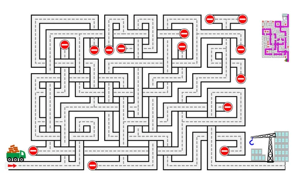 Jeu Puzzle Logique Avec Labyrinthe Pour Enfants Adultes Aider Camion — Image vectorielle
