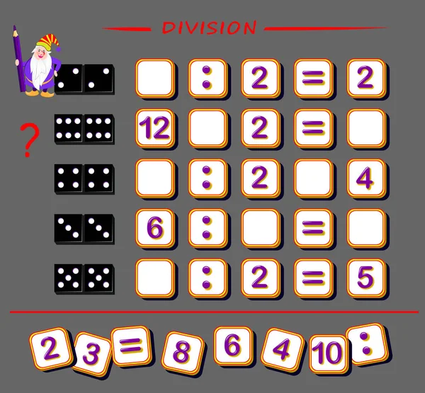 Ejercicios Matemáticos Para Niños Encontrar Números Que Cayeron Tabla División — Archivo Imágenes Vectoriales