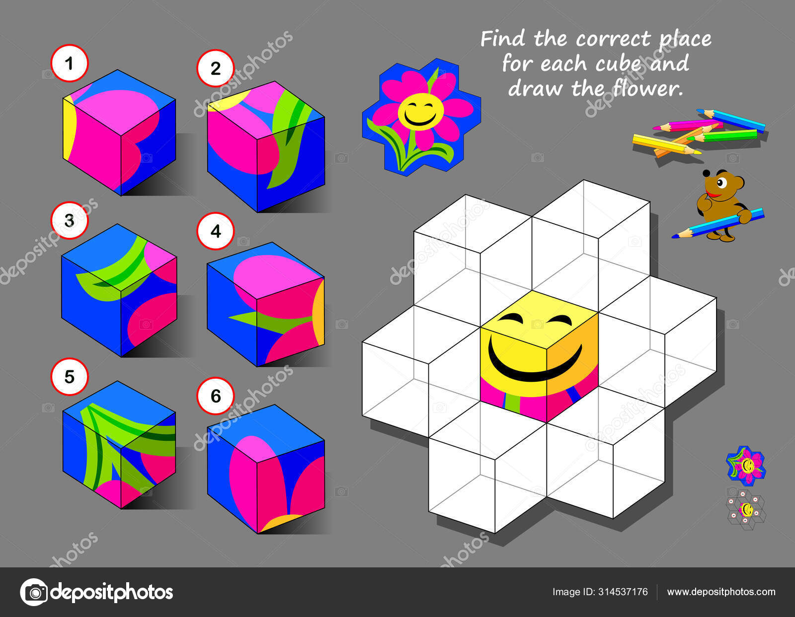 Jogo Lógico Para O Quebra-cabeça 3d Mais Inteligente. Encontre O