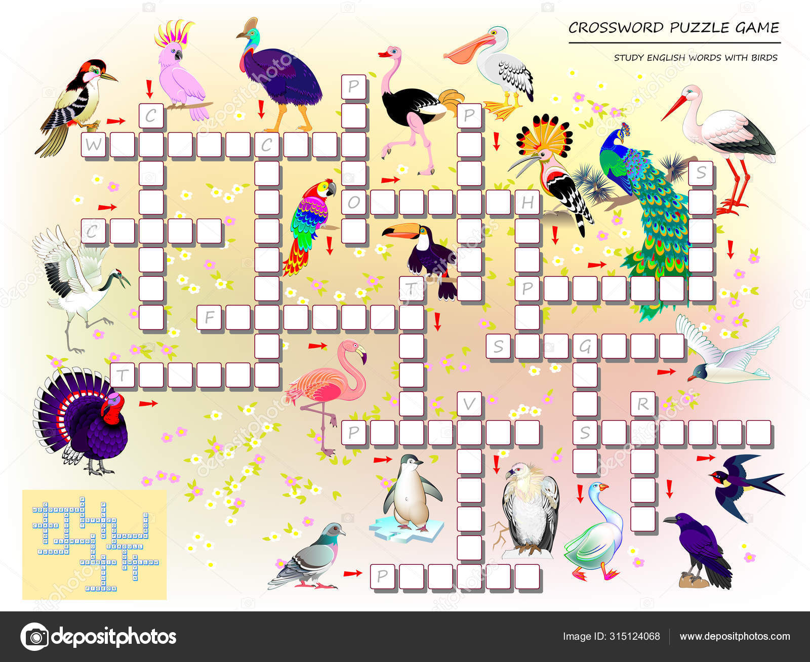 crossword puzzle game kids cute birds educational page children study stock vector image by c nataljacernecka 315124068