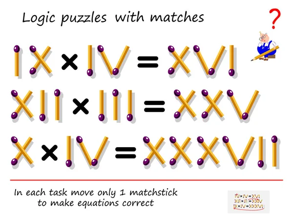 Jeu Puzzle Logique Avec Des Allumettes Dans Chaque Tâche Déplacer — Image vectorielle