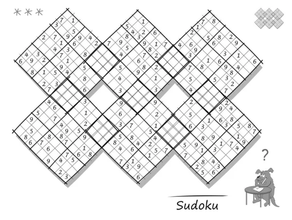 Logic Sudoku Diagonal Game Children Adults Big Puzzle Squares Difficult — Stock Vector