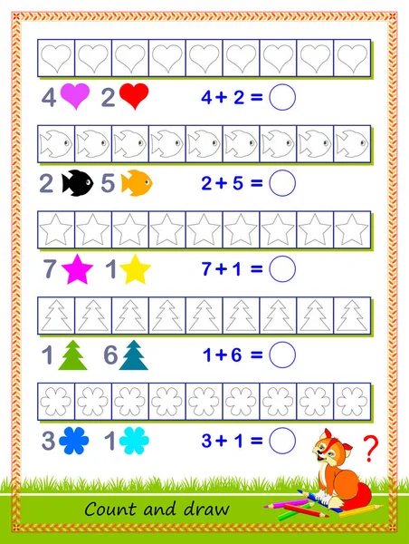 Éducation Mathématique Pour Les Enfants Résoudre Des Exemples Peindre Les — Image vectorielle