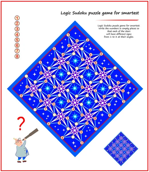 Akıllılar Için Mantık Sudoku Bulmacası Oyunu Her Yıldızın Açısında Den — Stok Vektör