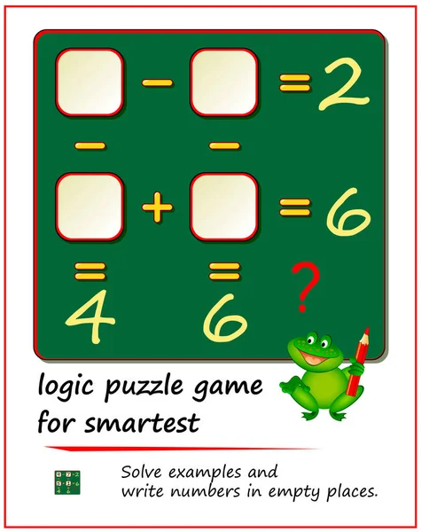 Matematikai Logikai Puzzle Játék Legokosabb Oldj Meg Példákat Írj Számokat — Stock Vector