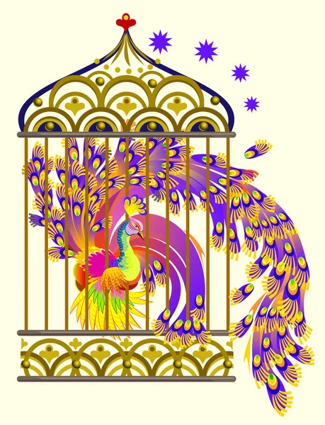 Oiseau Phoenix Magique Dans Une Cage Dorée Impression Moderne Pour — Image vectorielle