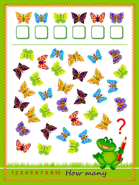 Math Education Children Count Quantity Butterflies Write Numbers Developing Counting — Stock Vector