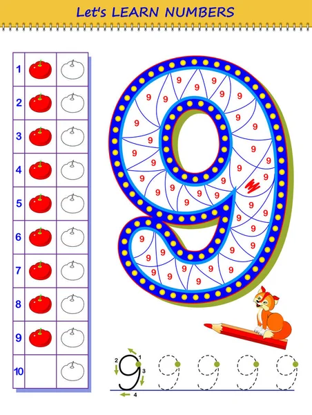 Let Learn Numbers Educational Game Children Printable Worksheet School Textbook — Stock Vector