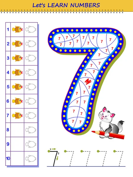 Let S Learn Numbers Educational Game For Children Printable Worksheet For School Textbook Kids Activity Sheet Developing Counting And Writing Skills Trace Number 7 Play Online Coloring Book Stock Images Page Everypixel