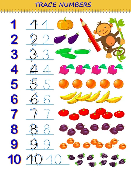 Pagina Didattica Bambini Con Numeri Foglio Lavoro Stampabile Libri Testo — Vettoriale Stock