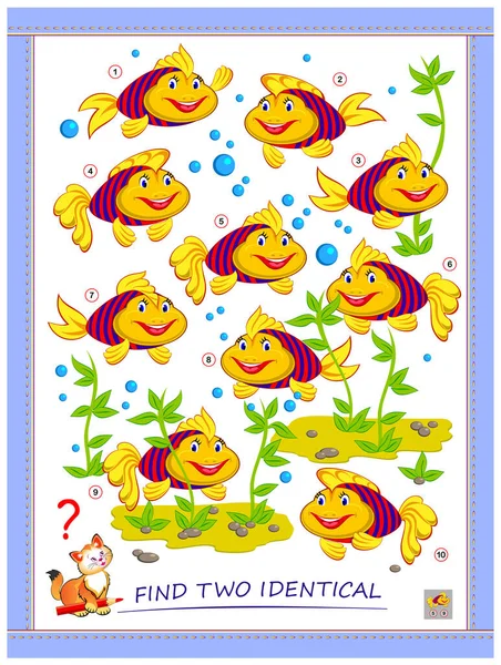 Jeu Puzzle Logique Pour Enfants Adultes Trouvez Deux Poissons Identiques — Image vectorielle