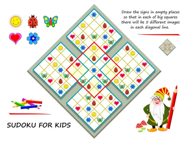 Jeu Puzzle Logic Sudoku Dessinez Les Signes Dans Des Endroits — Image vectorielle