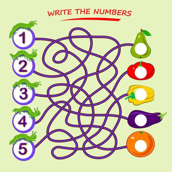 Math Education Children Find Path Write Numbers Circles Developing Counting — Stock Vector