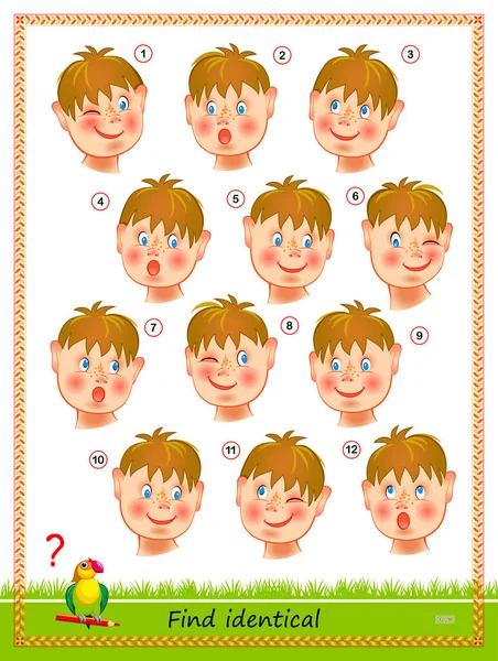 Jeu Puzzle Logique Pour Enfants Adultes Trouvez Deux Garçons Identiques — Image vectorielle
