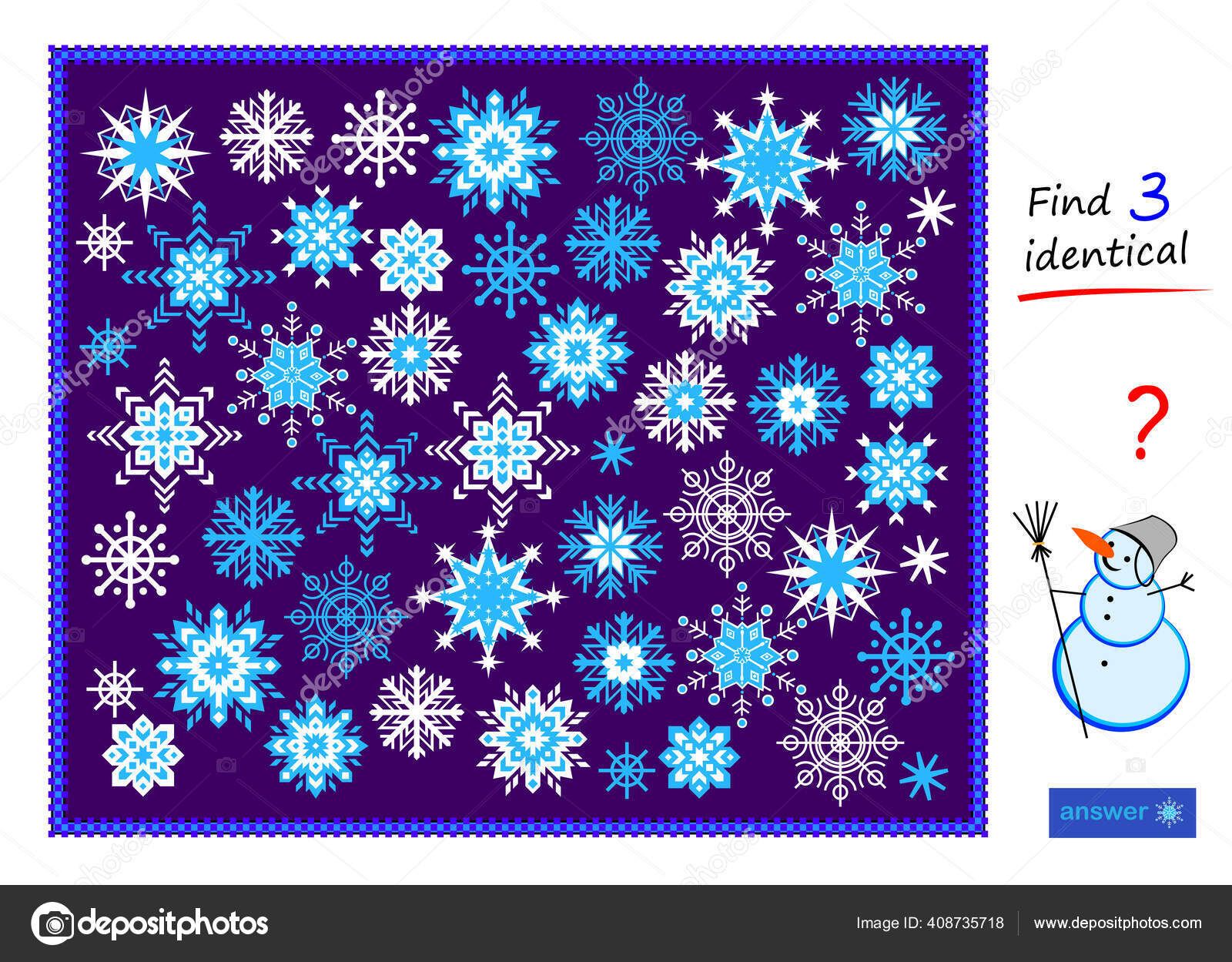 logic puzzle game children adults find identical snowflakes printable page stock vector image by c nataljacernecka 408735718