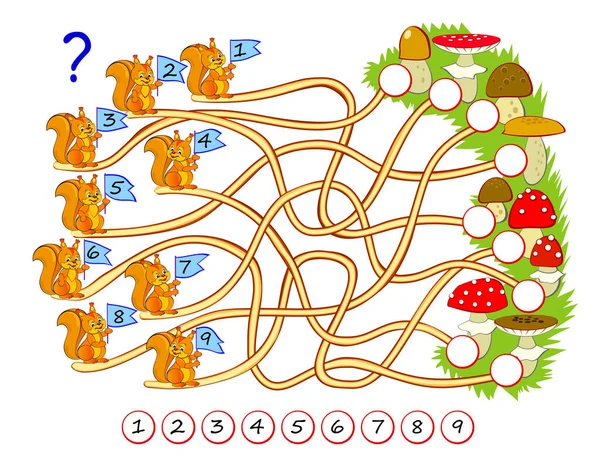 子供のための数学教育 パスを探し 円で数字を書きます 数え切れないほどのスキル Iqテスト 迷路とロジックパズルゲーム 子供の教科書のための印刷可能なワークシート — ストックベクタ