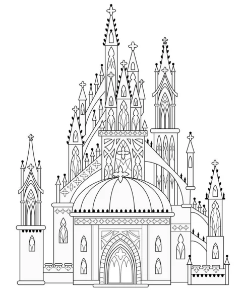 Фантастический Рисунок Средневекового Готического Замка Западной Европе Королевство Фей Черно — стоковый вектор