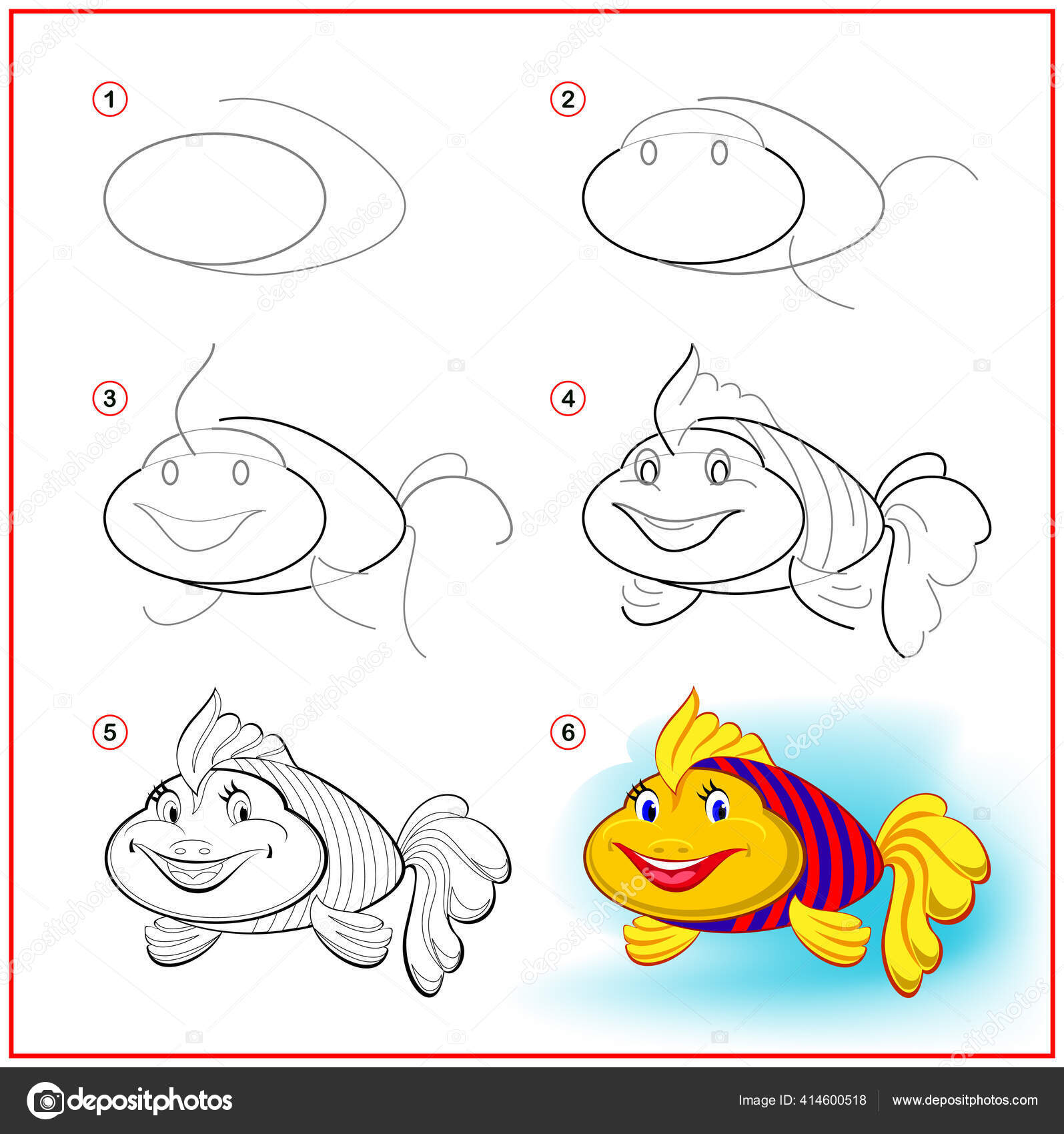 Como Desenhar Peixe Para Crianças. Tutorial De Desenho Passo a